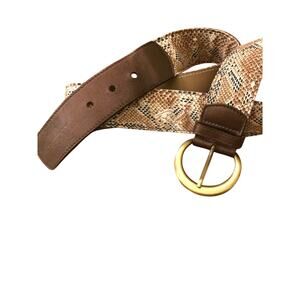 Burberry Brown Leather Belt W/Snakeskin Print Fabric & Bronze Buckle Sz 34/35